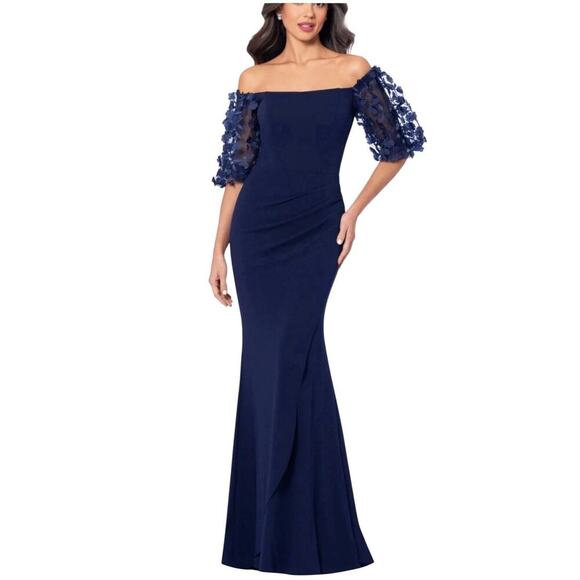 Xscape Dresses & Skirts - XSCAPE Dress Melanie 3D Floral Sleeve Scuba Crepe Gown Size 8 $259